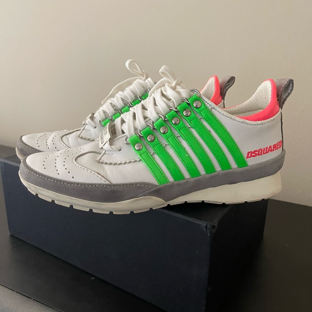 DSQUARED2 White and Neon Green Sneakers